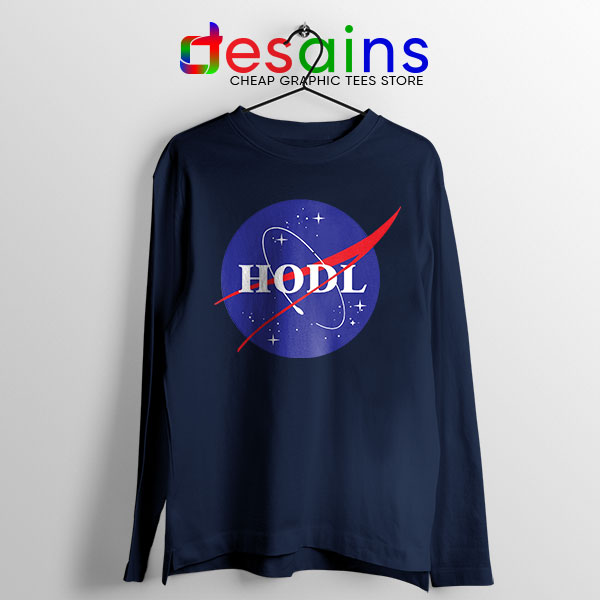 Crypto HODL NASA logo Navy Long Sleeve Tee Meme