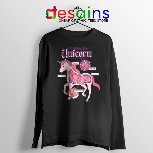 Cute Unicorn Anatomy Black Long Sleeve Tee Funny