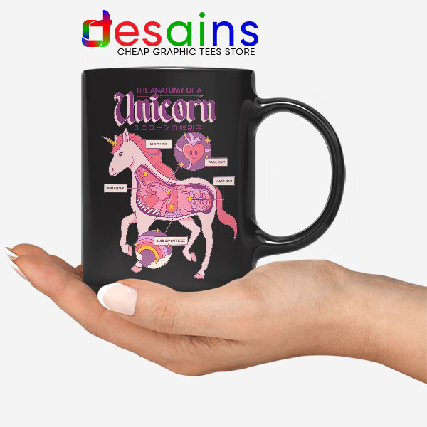 Cute Unicorn Anatomy Black Mug Funny Pony