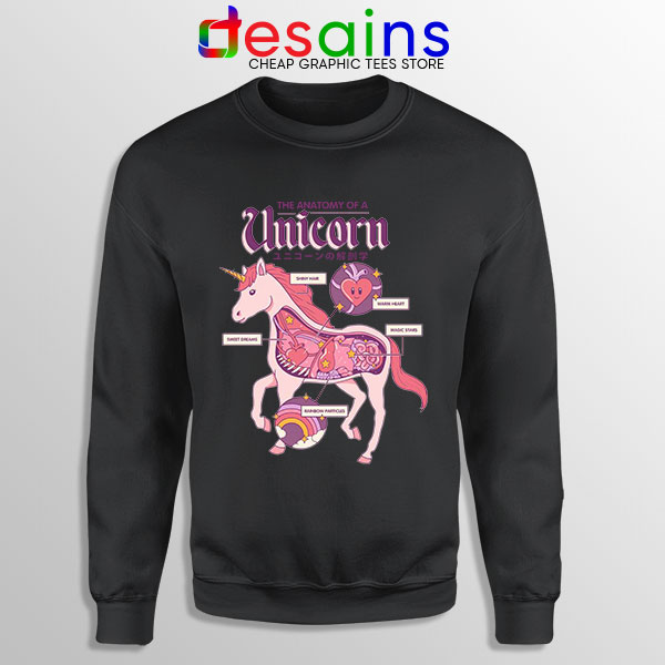 Cute Unicorn Anatomy Black Sweatshirt
