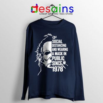 Funny Michael Myers Covid Navy Long Sleeve Tee Real Face