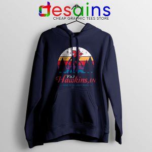 Visit Hawkins Stranger Things Navy Hoodie The Upside Down