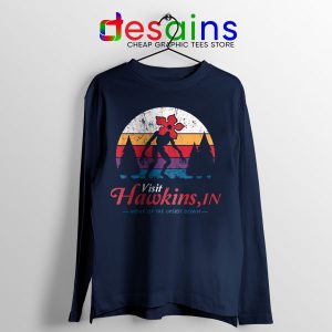 Visit Hawkins Stranger Things Navy Long Sleeve Tee The Upside Down