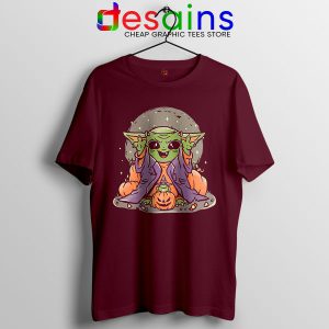 Funny Pumpkin Baby Yoda Halloween Maroon Tshirt Mandalorian