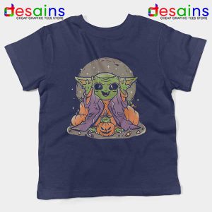 Funny Pumpkin Baby Yoda Halloween Navy Kids Tee