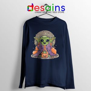 Funny Pumpkin Baby Yoda Halloween Navy Long Sleeve Tee