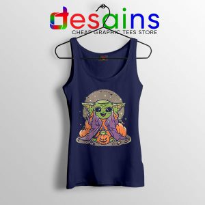 Funny Pumpkin Baby Yoda Halloween Navy Tank Top