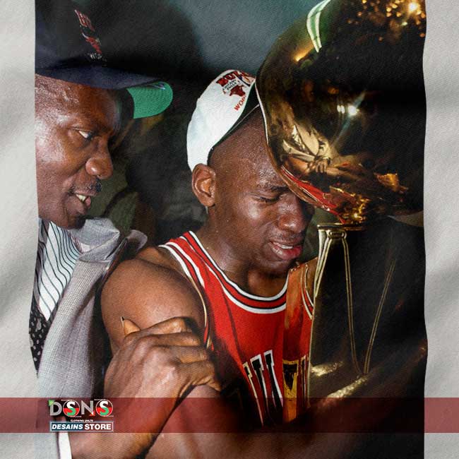 Chicago Bulls legend Michael Jordan crying with trophy hoodie
