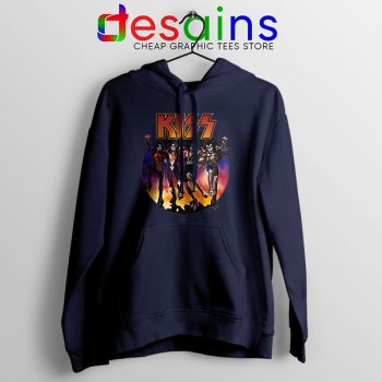 Kiss The Rock Band Vintage Navy Hoodie Music 4