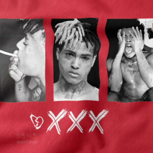 sweatshirt featuring three black and white portraits of XXXTentacion