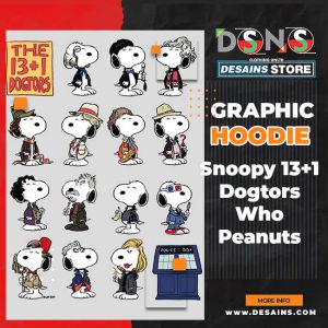 Cartoon Snoopy 13 Dogtors Graphic Hoodie | Peanuts Doctor Who Parody