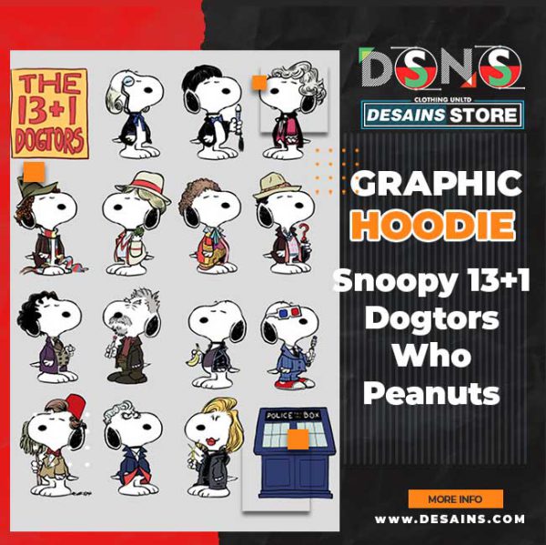 Cartoon Snoopy 13 Dogtors Graphic Hoodie | Peanuts Doctor Who Parody