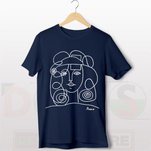 Tee Shirt Navy Picasso Woman with Curls Sketch
