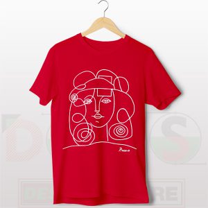 Tee Shirt Red Picasso Woman with Curls Sketch