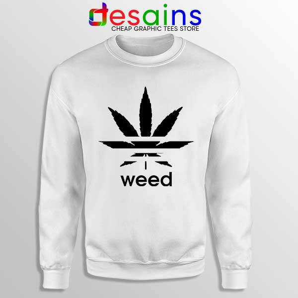 Sweatshirt White Weed Plant Parody Adidas Logo Meme