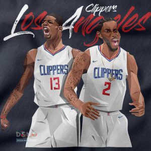 Close-up of Kawhi Leonard Paul George Design on LA Clippers Sweatshirt