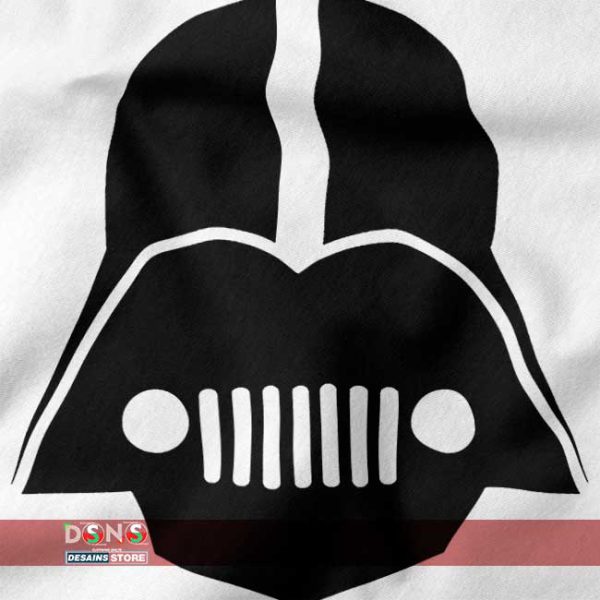 Closeup of DarthJeep design – Darth Vader Rogue One helmet Jeep logo print on black hoodie