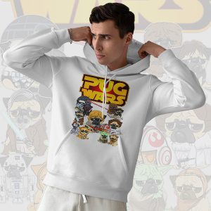 Movie Merch Hoodie White Pug Wars Dog Star Wars