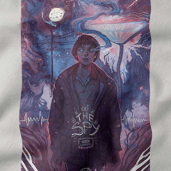 Retro 80s style Stranger Things shirt featuring Will Byers and Palace Arcade sign