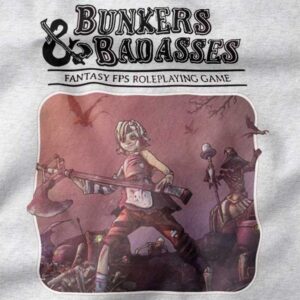 Tiny Tina holding axe Bunkers and Badasses t-shirt design close up