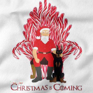 Christmas Is Coming Tee with Santa on Candy Cane Throne