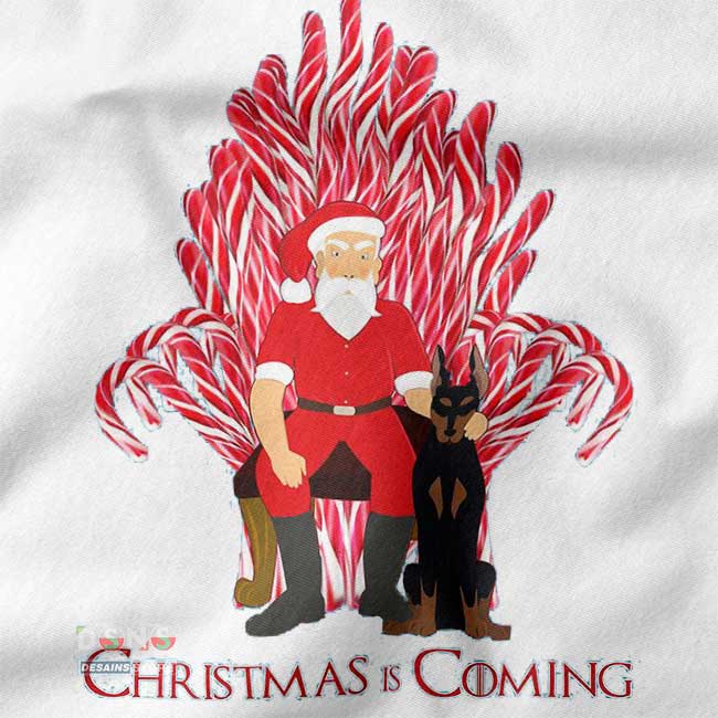 Christmas Is Coming Tee with Santa on Candy Cane Throne