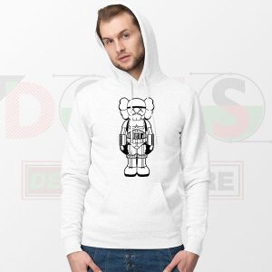 Model wearing Stormtrooper KAWS Funny Hoodie parody design