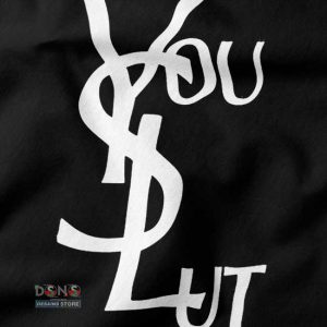 Luxury fashion parody tee with YSL logo twist