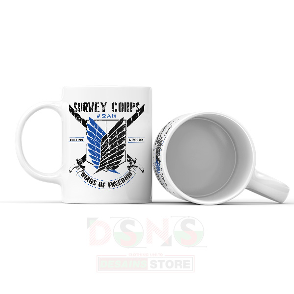 Anime-themed coffee mug featuring Survey Corps badge design