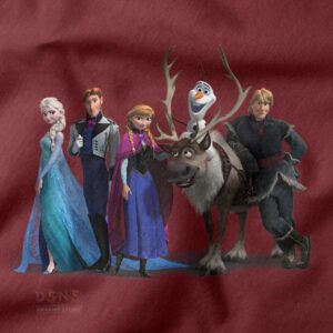 Frozen movie cartoon tee featuring iconic Disney characters