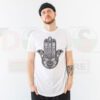 Hamsa Hand of Fatima graphic T-shirt in black and white design