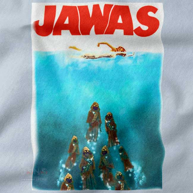Geek mashup graphic tee with shark movie parody design